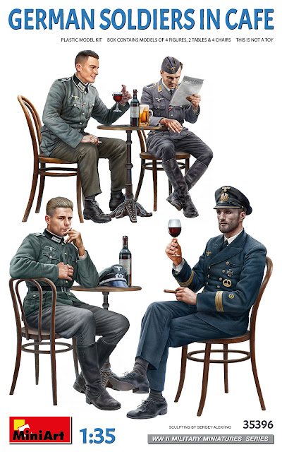 MiniArt fulfills fans' dream of German soldiers in a café with these 4 figures.